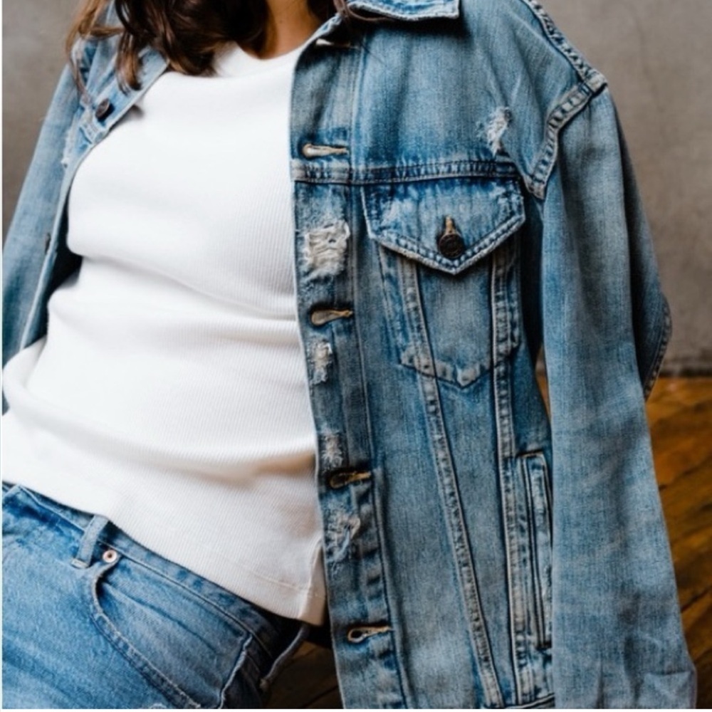 ABLE The Merly Denim Jean Distressed Jacket Original Womens Size Small